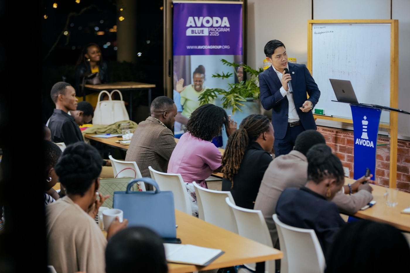 Jun Shiomitsu teaching the Business Strategy module to an AVODA Blue cohort in Kampala